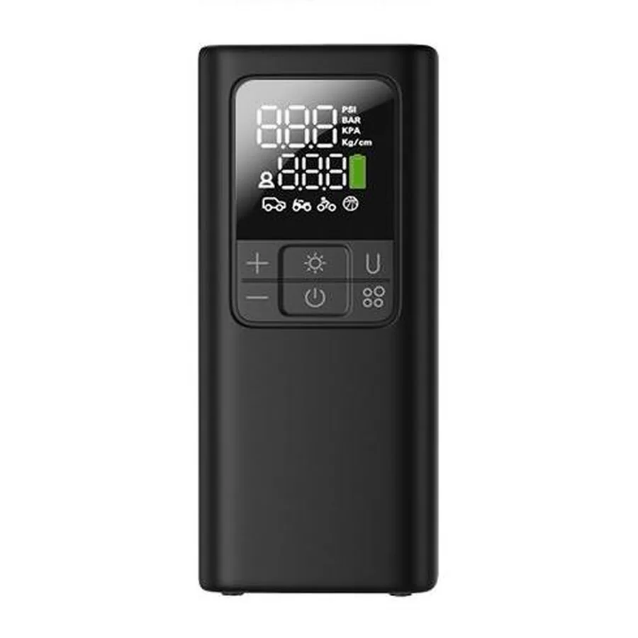 Compact inflator with segmented LCD display and orange-outlined control area