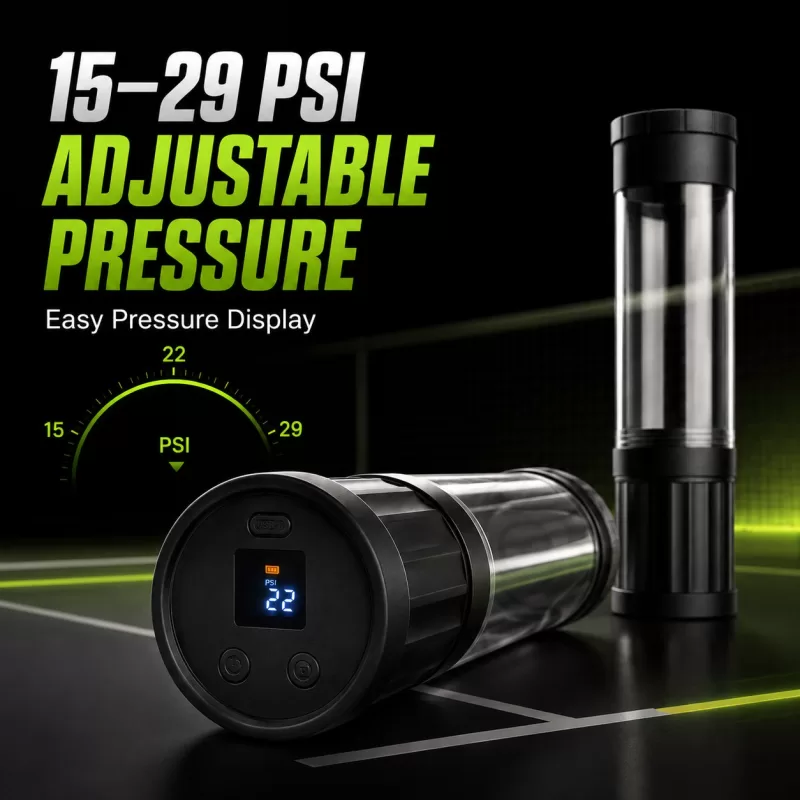 NEWO tennis ball pressure can with a 15 to 29 PSI adjustable range