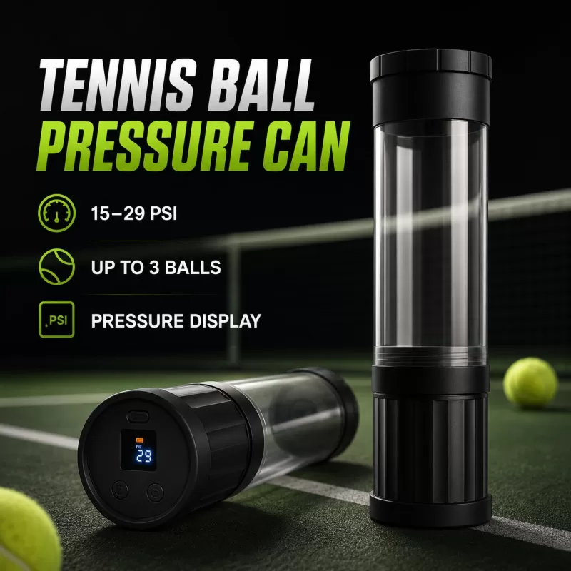NEWO tennis ball pressure can with 15 to 29 PSI adjustable chamber and digital display