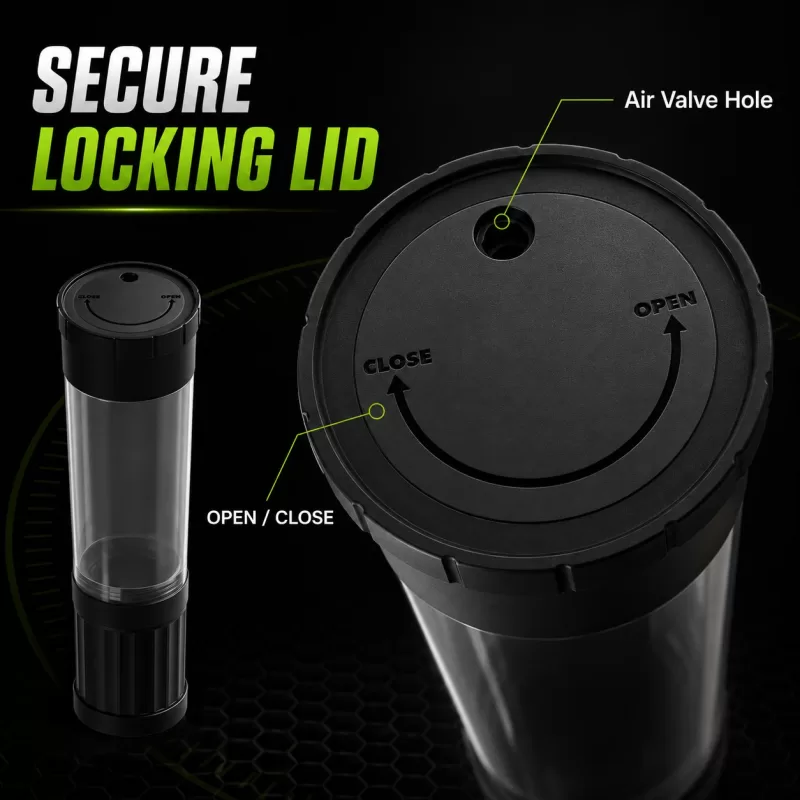 Close-up of the tennis ball pressure can locking lid and open-close markings