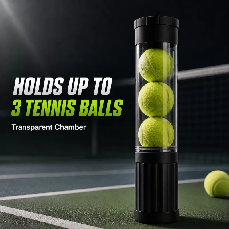Three tennis balls inside the transparent pressure can chamber