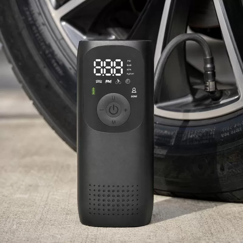 Portable tire inflator with dual LED display and control panel