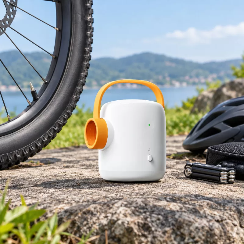 Low-profile electric air pump Low-profile black electric air pump with front digital display and top ventilation grille